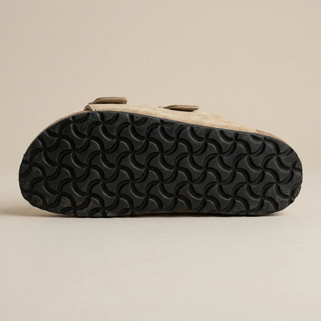 Double Strap Slider in Genuine Suede