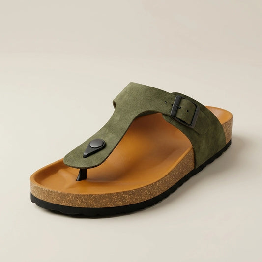 Riviera Thong Sandal in Genuine Suede – Olive Green – 01 Hero