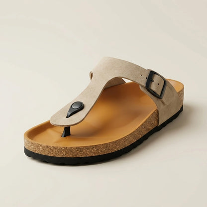 Riviera Thong Sandal in Genuine Suede – Beige – 01 Hero