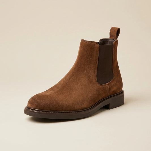 Chelsea Boot in Genuine Suede Leather – Brown – 01 Hero