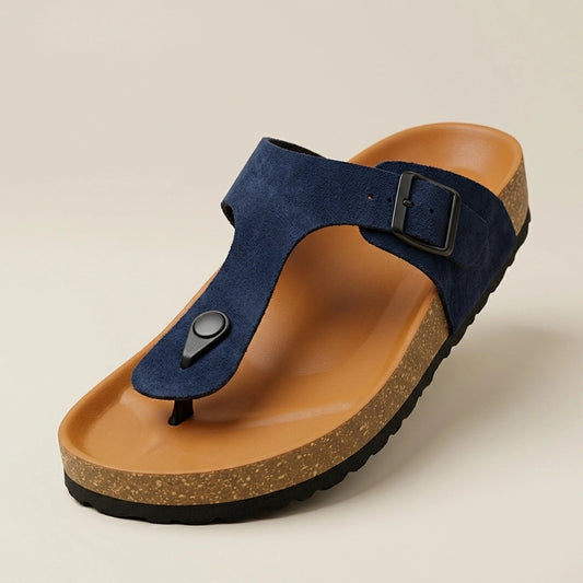 Riviera Thong Sandal in Genuine Suede – Navy Blue – 01 Hero