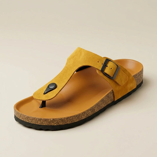 Riviera Thong Sandal in Genuine Suede – Mustard Yellow – 01 Hero
