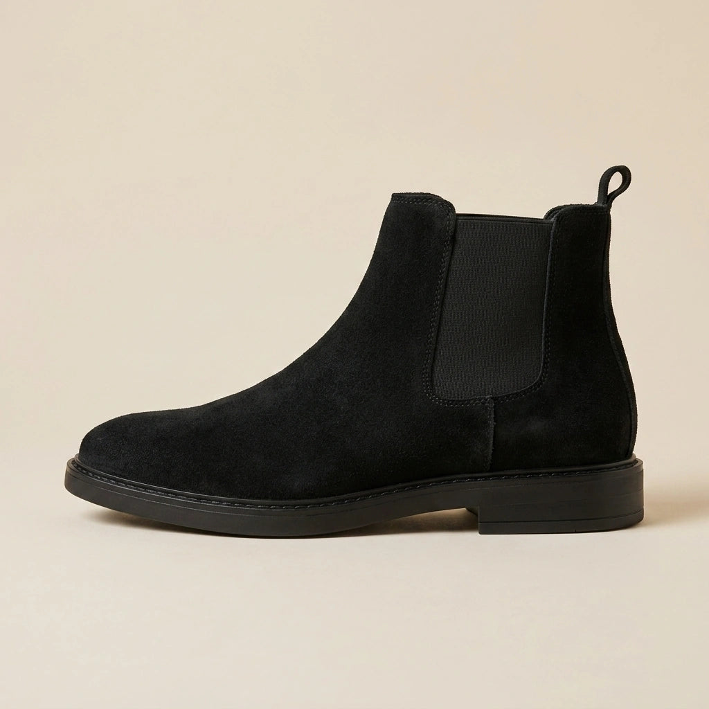 Chelsea Boot in Genuine Suede Leather – Black – 02 Side