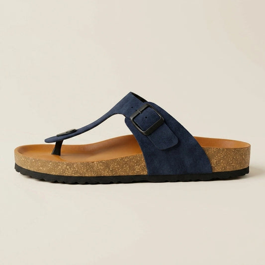 Riviera Thong Sandal in Genuine Suede – Navy Blue – 02 Side