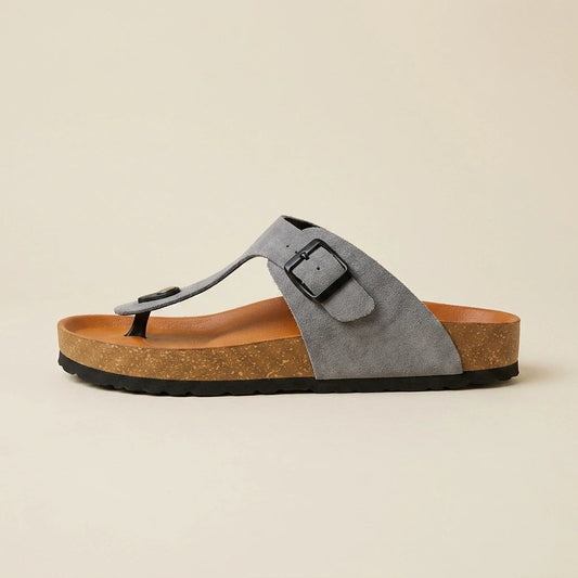 Riviera Thong Sandal in Genuine Suede – Grey – 02 Side