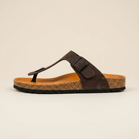 Riviera Thong Sandal in Genuine Suede – Dark Brown – 02 Side
