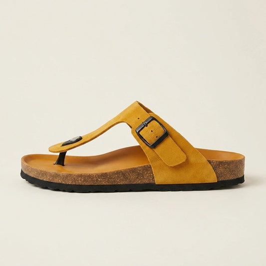Riviera Thong Sandal in Genuine Suede – Mustard Yellow – 02 Side
