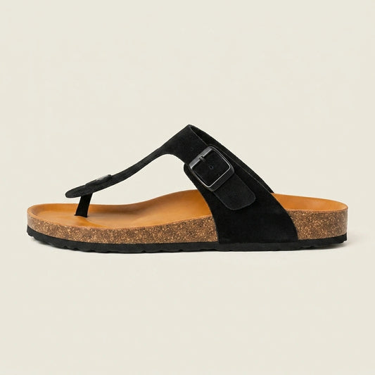 Riviera Thong Sandal in Genuine Suede – Black – 02 Side