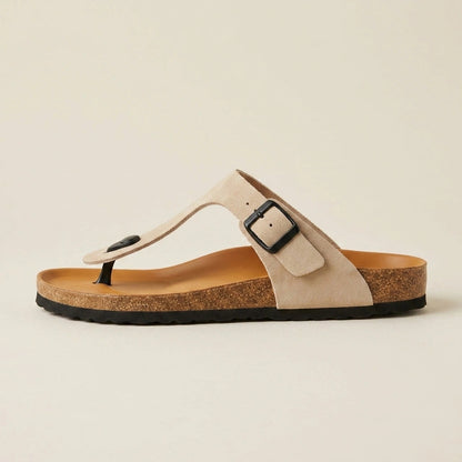 Riviera Thong Sandal in Genuine Suede – Beige – 02 Side