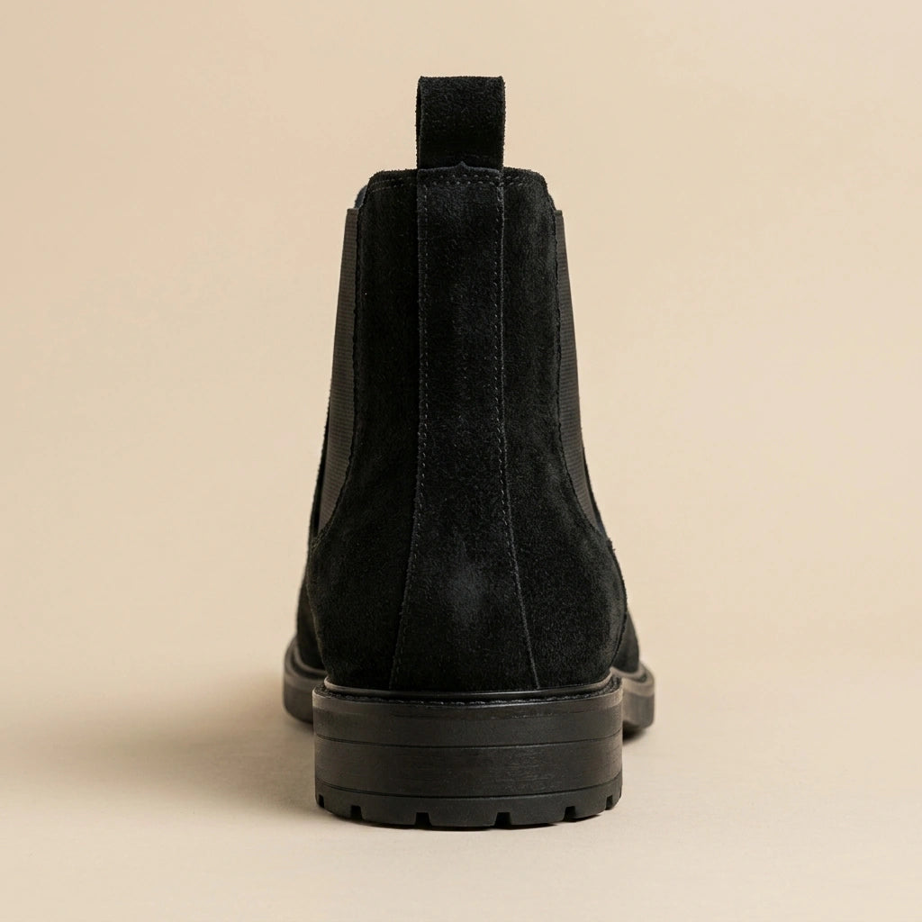 Chelsea Boot in Genuine Suede Leather – Black – 04 Back