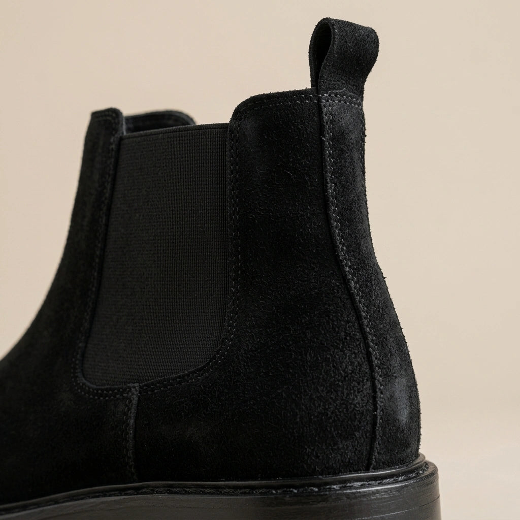 Chelsea Boot in Genuine Suede Leather – Black – 06 Detail