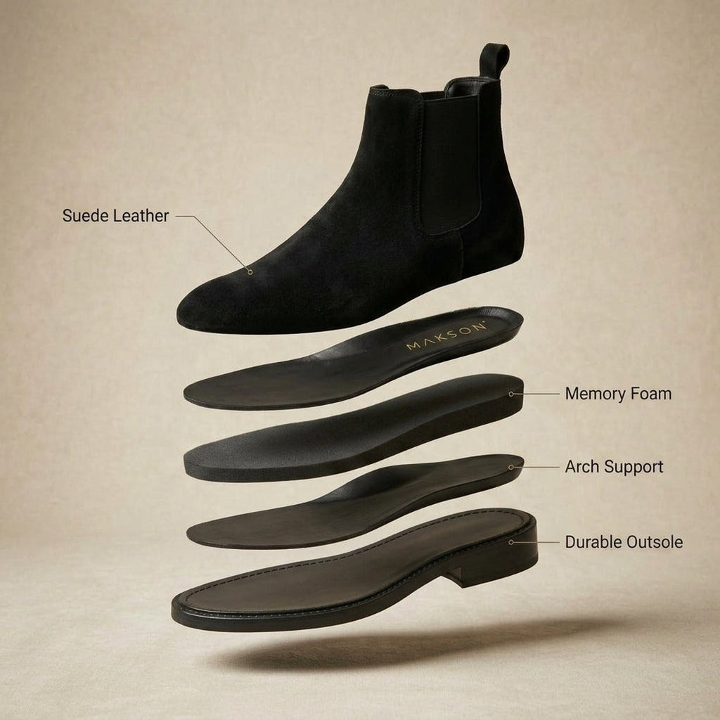 Elegant Suede Chelsea Boots (Pointed Toe) Exploded View
